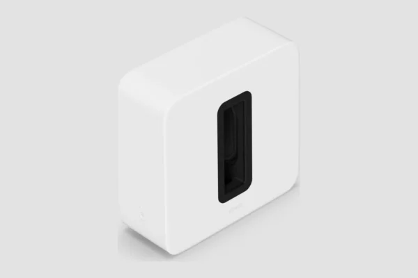 Sonos Sub 4 in het wit, schuin vooraanzicht