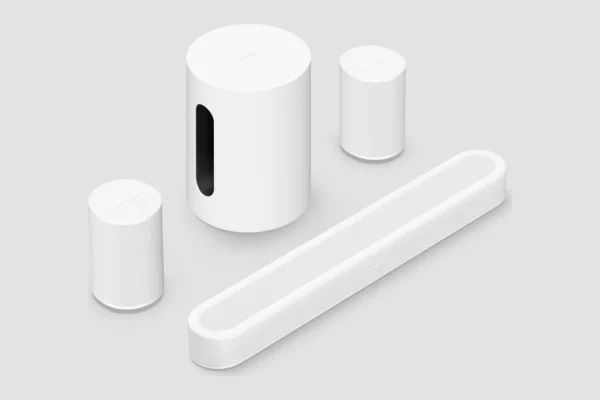 Meeslepende set met Sonos Beam Ultra, Sub Mini en twee Era 100, wit