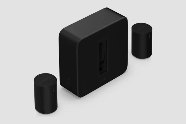 Premium home cinema-aanvulset in zwart met Sonos Sub 4 en twee Era 100