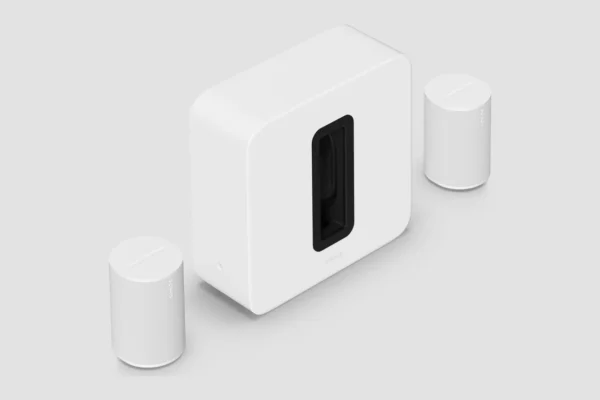Premium home cinema-aanvulset in wit met Sonos Sub 4 en twee Era 100