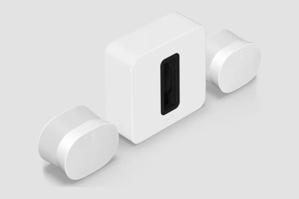 Ultieme home cinema-aanvulset in wit met Sonos Sub 4 en twee Era 300